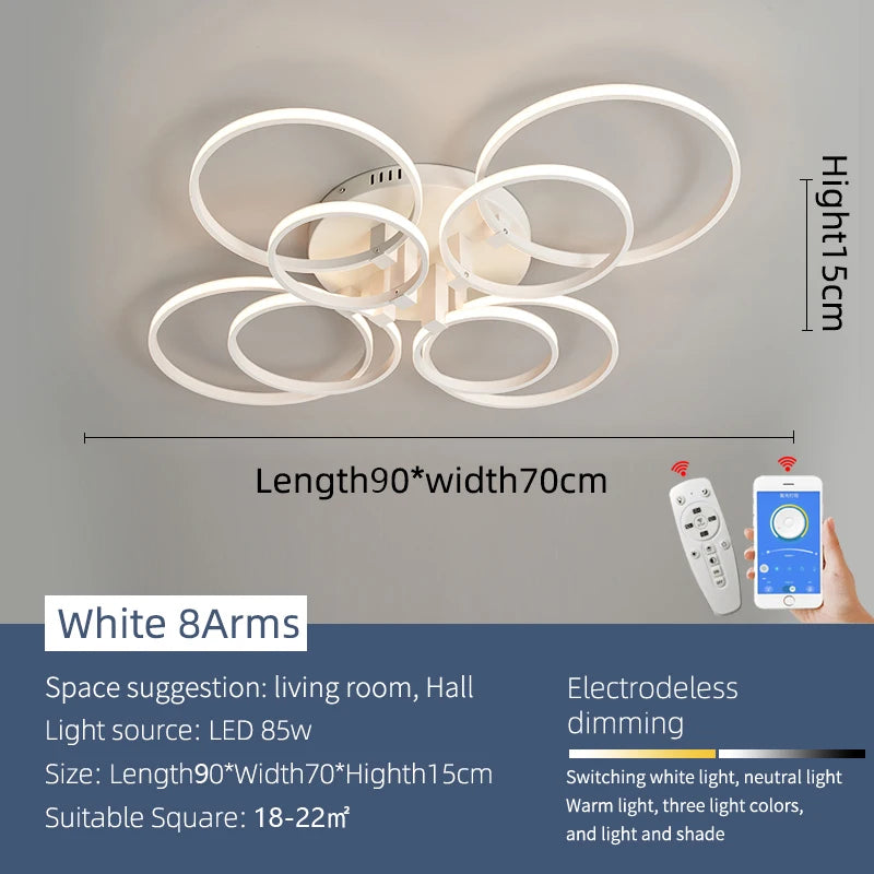 Modern LED Chandelier Dimmable Remote-Control Ceiling Light for Living Room Bedroom Study – Gold or Black, AC 90–260V
