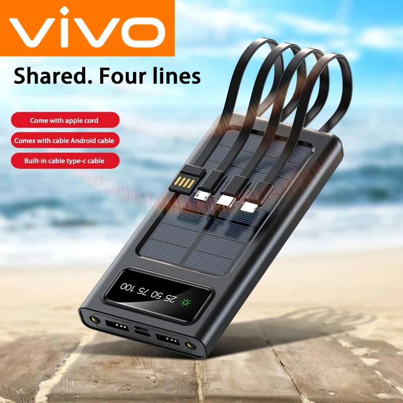 200,000mAh Solar Power Bank 4-in-1 High-Capacity Portable Charger with LED Light, Wireless & Fast USB Charging