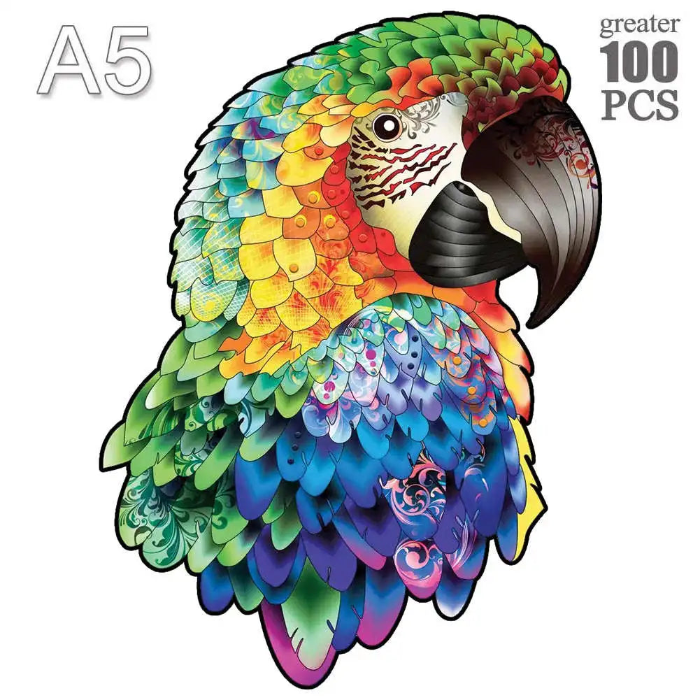 100-300 Piece Wooden Animal Jigsaw Puzzle - Wolf and Chicken Irregular Pieces 3D Brain Teaser for Adults & Kids Holiday Gift