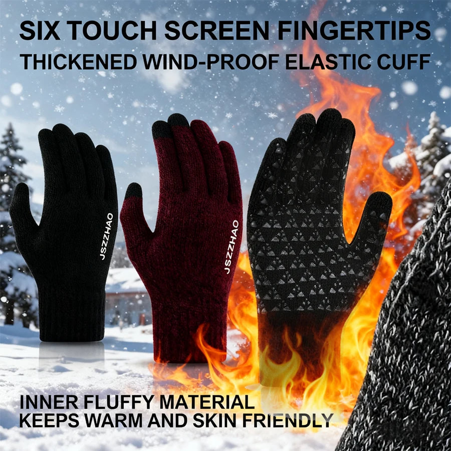 Unisex Winter Touchscreen Gloves - Thick Thermal Knit with Anti-Slip Silicone Palm