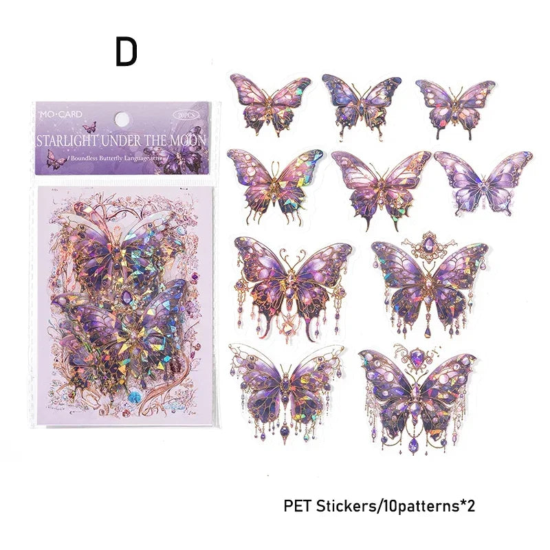 20-Pack Twinkle Butterfly PET Decorative Stickers for Scrapbooking, Diaries, Planners & Crafts