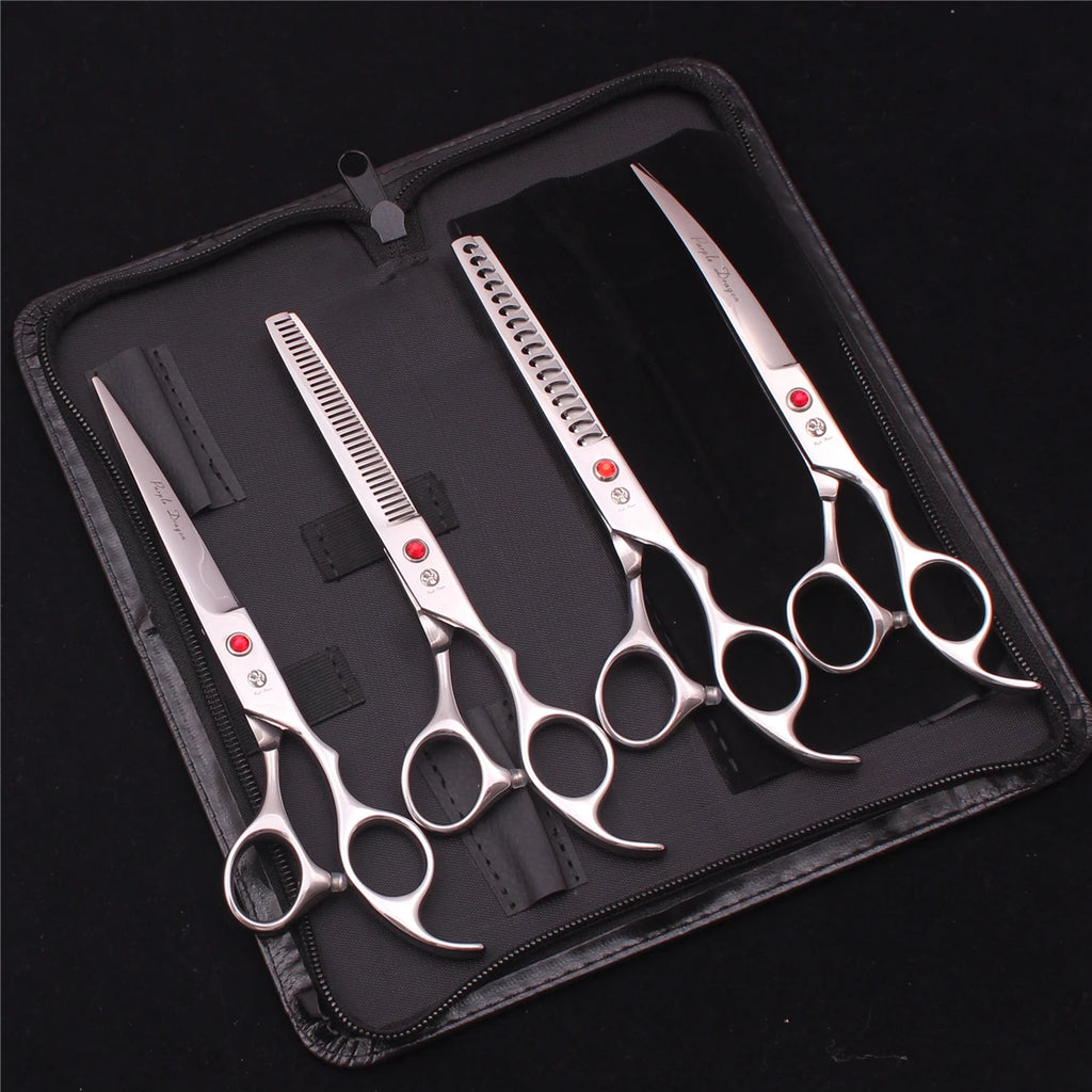 7-Inch (19.5 cm) Stainless Steel Pet Grooming Scissors Kit – Straight, Thinning, Chunker & Curved Shears