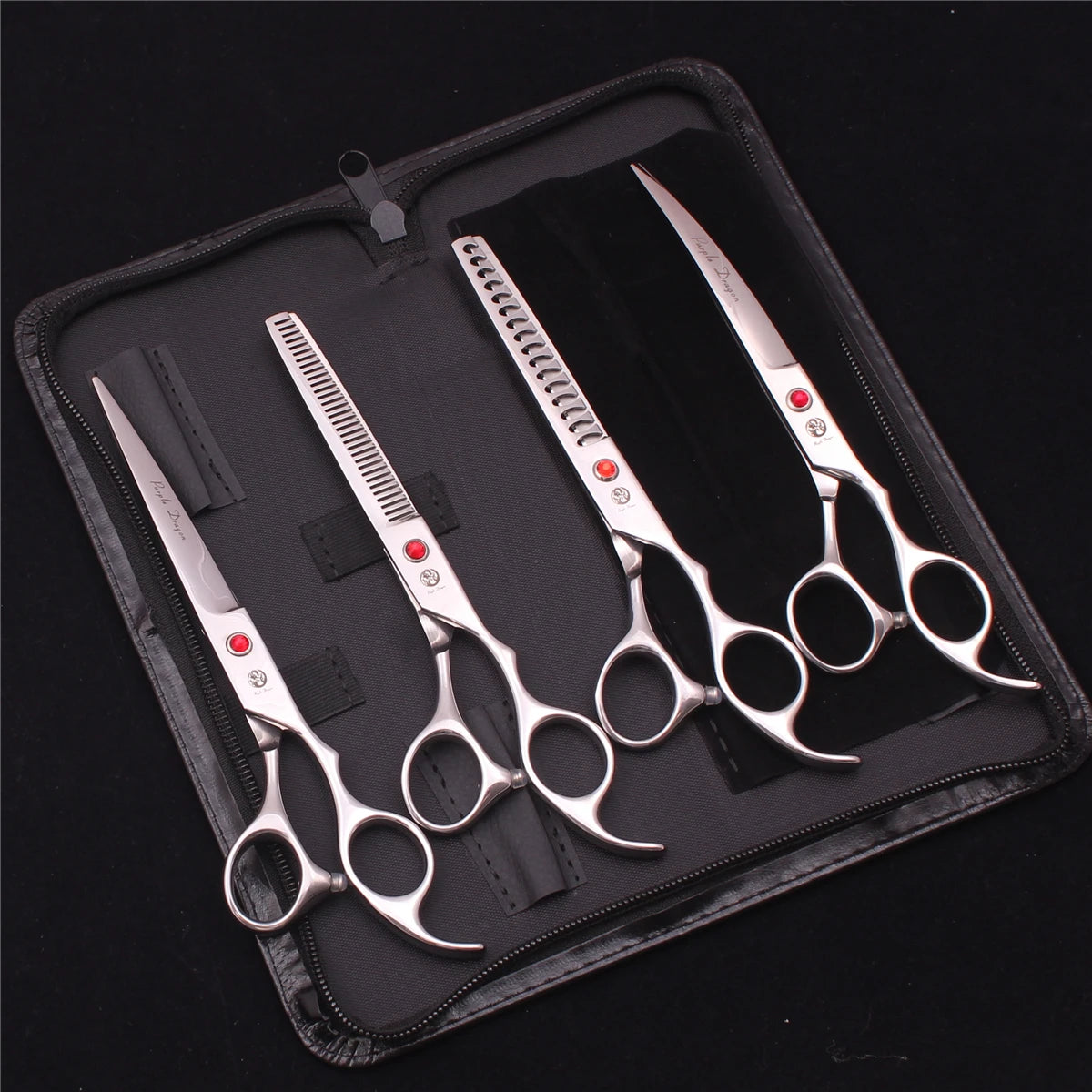7-Inch (19.5 cm) Stainless Steel Pet Grooming Scissors Kit – Straight, Thinning, Chunker & Curved Shears