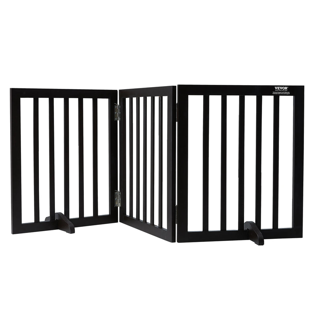 Freestanding Wood Pet Gate — Foldable 3-Panel Expandable Dog Barrier, 60 in (153 cm)
