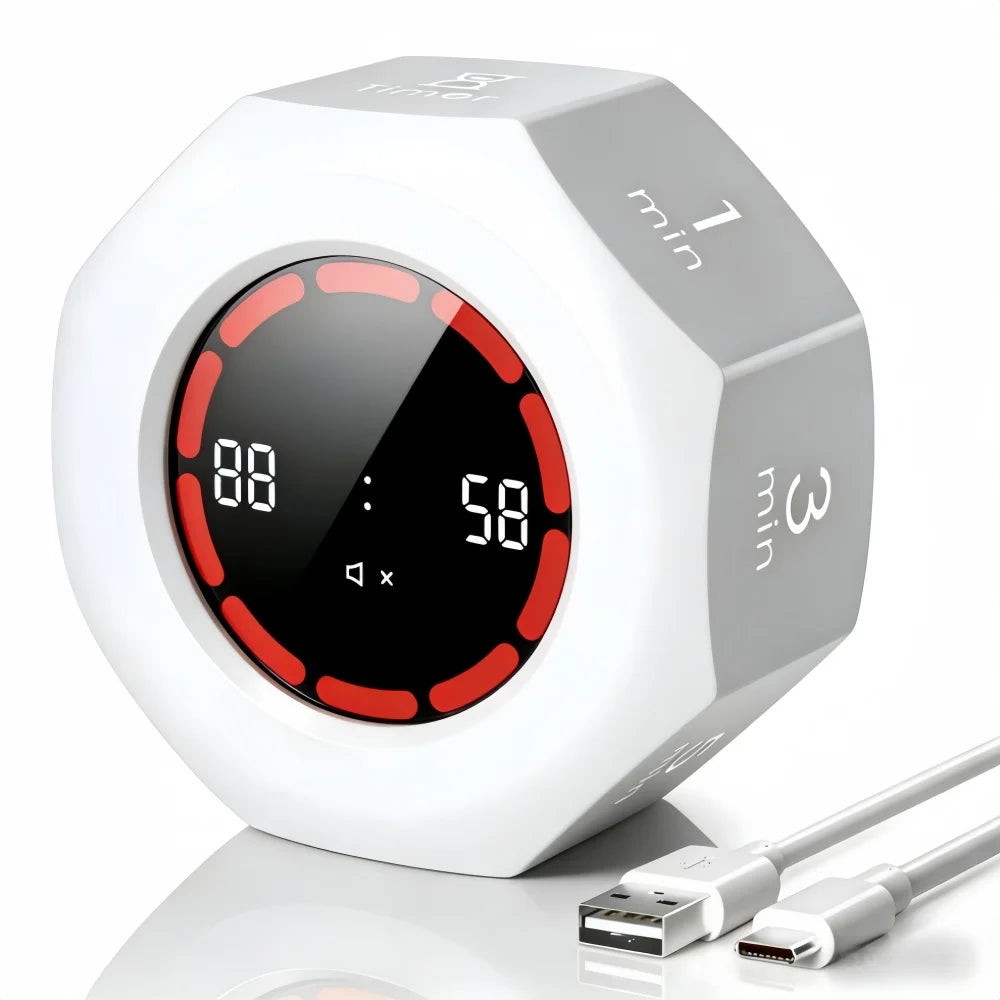 Mini Digital Gravity Flip Timer 1-90 Minute Countdown — LCD Flip Timer for Kitchen, Cooking, Pomodoro, Study & Work