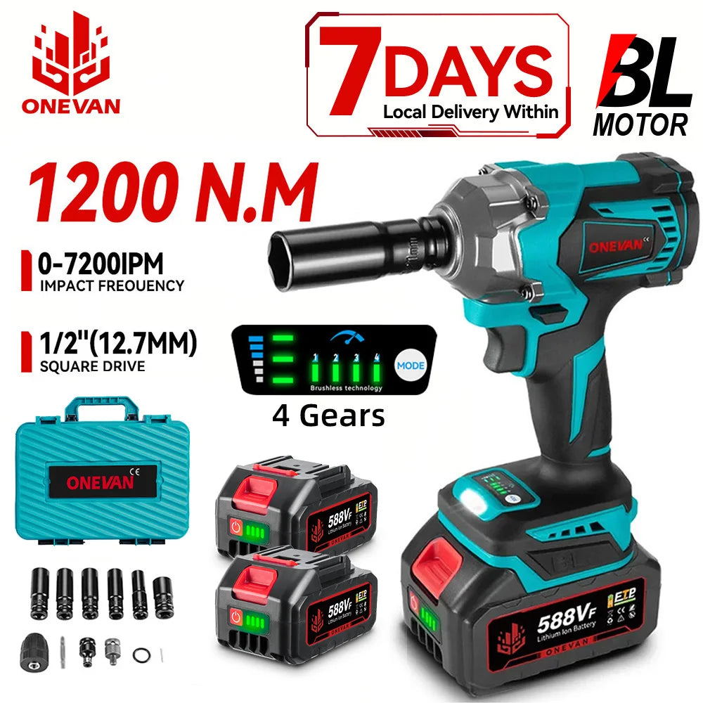 Brushless Cordless Impact Wrench 1200 N·m 1/2 inch (12.7 mm) 3-Function 18V Portable Electric Torque Wrench