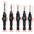 5pc Hex Shank Countersink & Taper Drill Bit Set for Wood (56–69mm) – Screw Hole Opener & Reamer