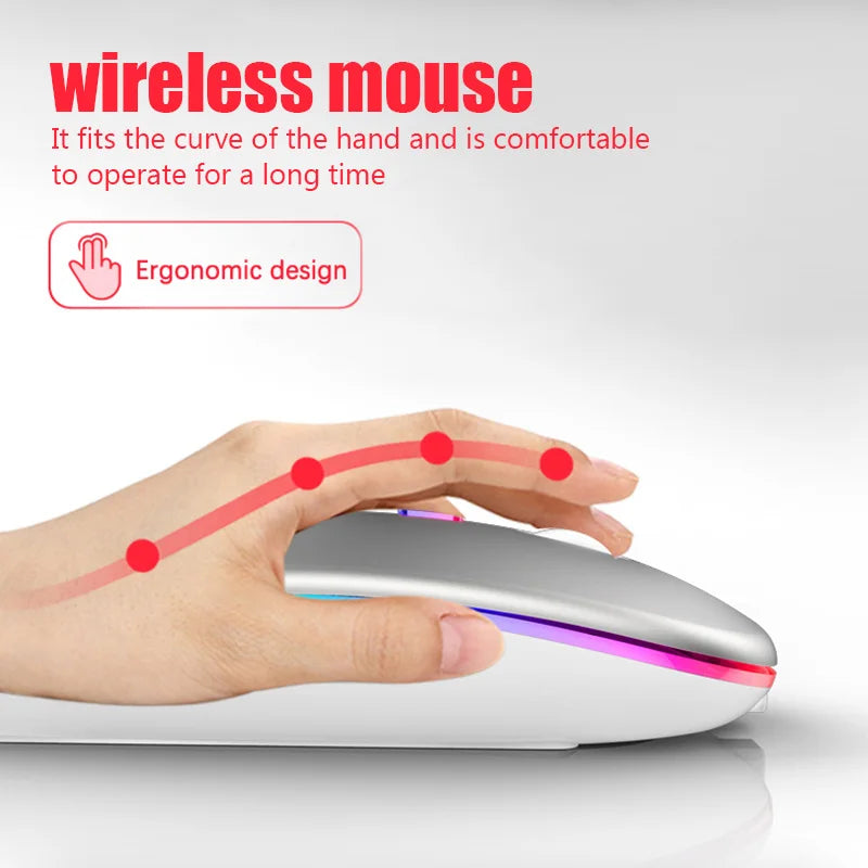 Rechargeable Dual-Mode Wireless Mouse — Bluetooth & 2.4GHz USB Receiver, RGB Backlight, 1600 DPI for Laptop PC MacBook Tablet
