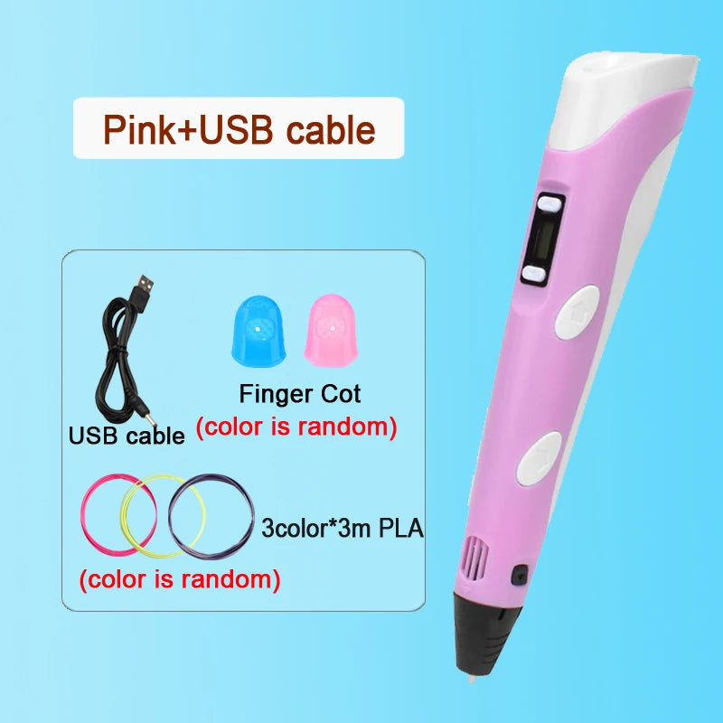 3D Printing Pen with LED Display – PLA 1.75mm Compatible, Adjustable Temp & Speed, USB 5V/2A Kids DIY Art Tool