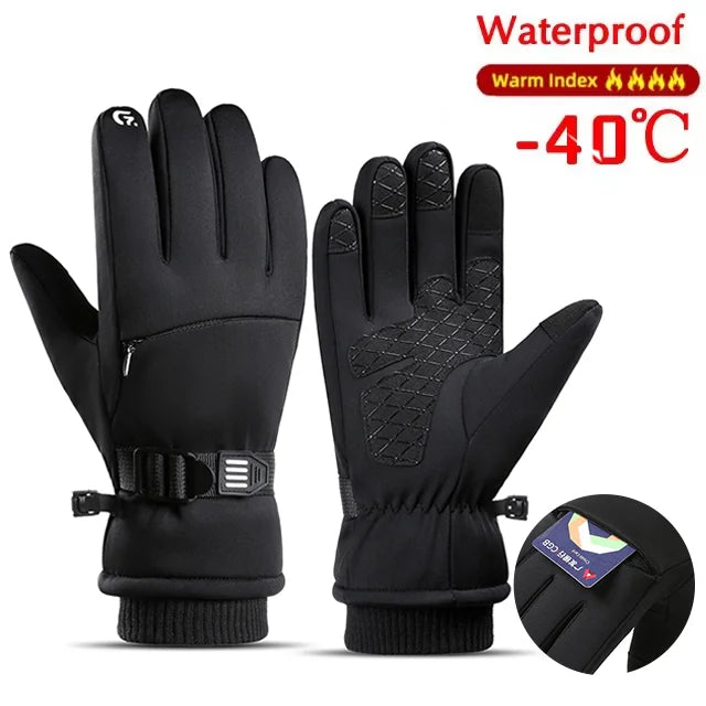 Unisex Winter Waterproof Cycling Gloves - Touchscreen Fleece-Lined Non-Slip Full-Finger Gloves for Motorcycle, Ski & Outdoor Sports