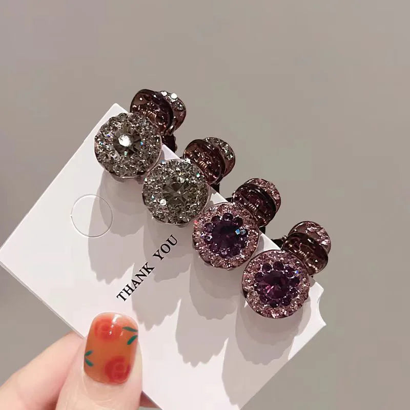 Mini Round Rhinestone Hair Claw Clip – 2/4 Pack Small Retro Zircon Hairpins for Women & Girls