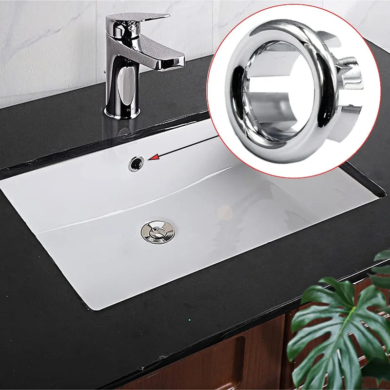 4-Pack Silver Plastic Sink Overflow Rings - Basin Drain Trim Plugs for Kitchen & Bathroom, Fits 22-24mm & 47-48mm
