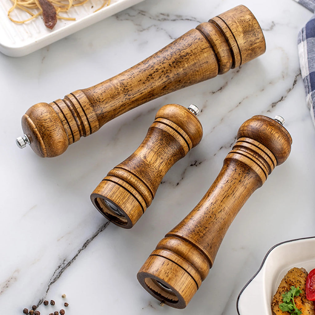 Oak Wood Manual Pepper Grinder – 5-inch (12.7 cm), 8-inch (20.3 cm), 10-inch (25.4 cm) Salt & Pepper Mill, Manual Spice Grinder