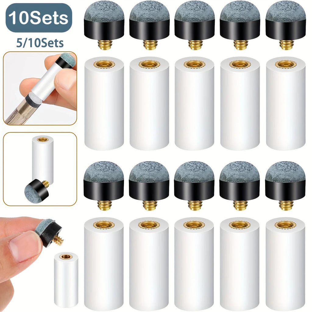 5/10-Pack 12mm Screw-On Pool Cue Tips with Ferrules — Leather Billiard Cue Tip Replacements