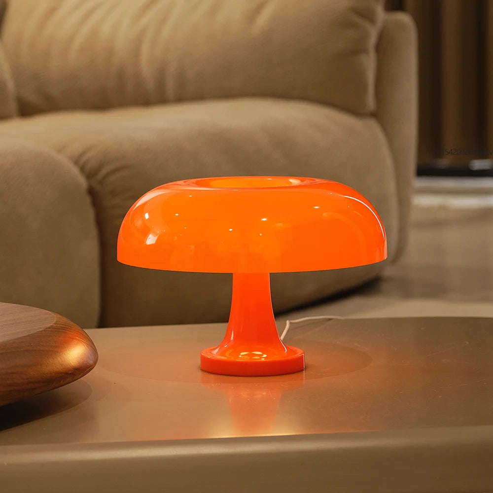 Mushroom Table Lamp Modern Bauhaus Bedside LED Lamp USB-C Rechargeable 3-Color Dimmable Orange