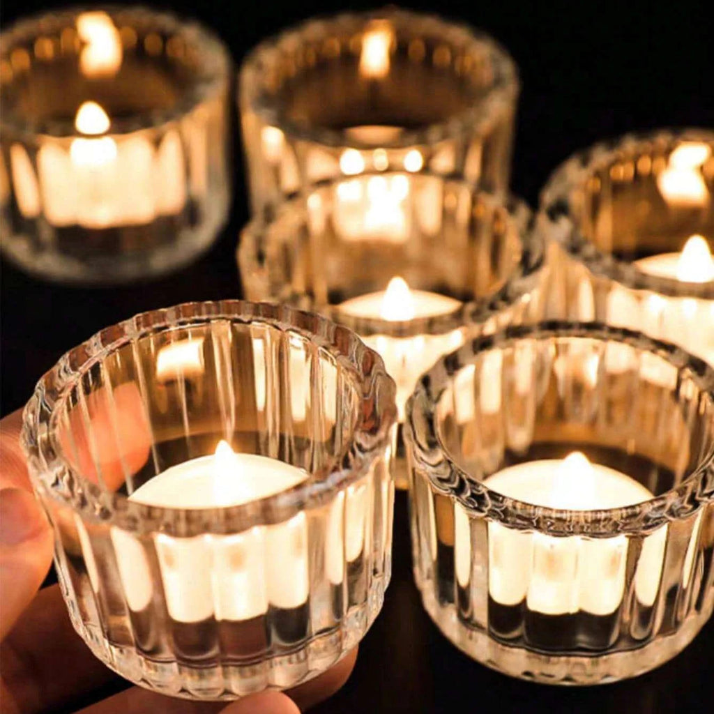 2-Pack Clear Glass Tealight Candle Holders – Small Mini Candlestick Table Centerpiece for Wedding, Home & Party
