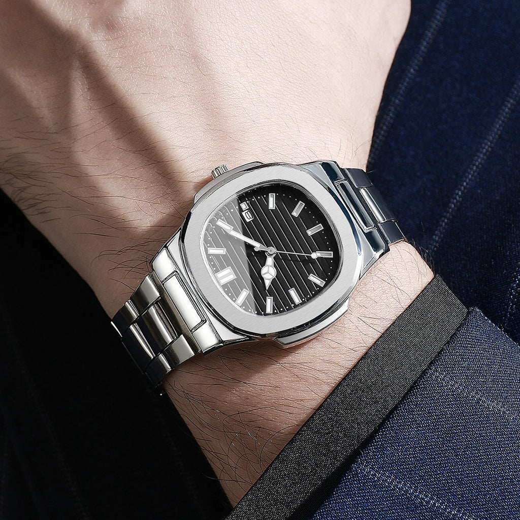 Men's Square Dial Quartz Watch with Date – Alloy Strap Business Dress Watch