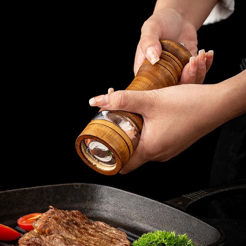Manual Pepper Mill – Acrylic & Rubber Wood with Ceramic Core | Freshly Ground Pepper Grinder