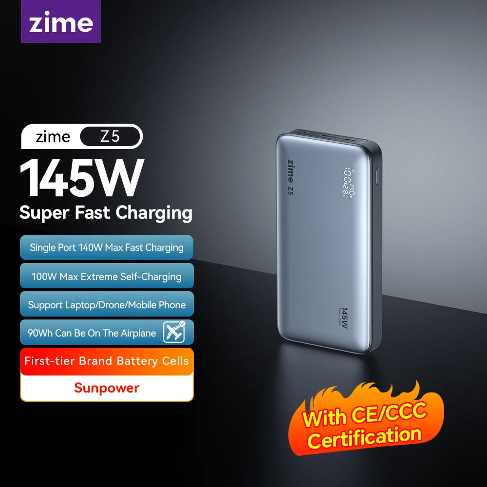 145W 25000mAh PD Fast Charging Power Bank for Laptops & Phones, 2 USB-C & 1 USB-A
