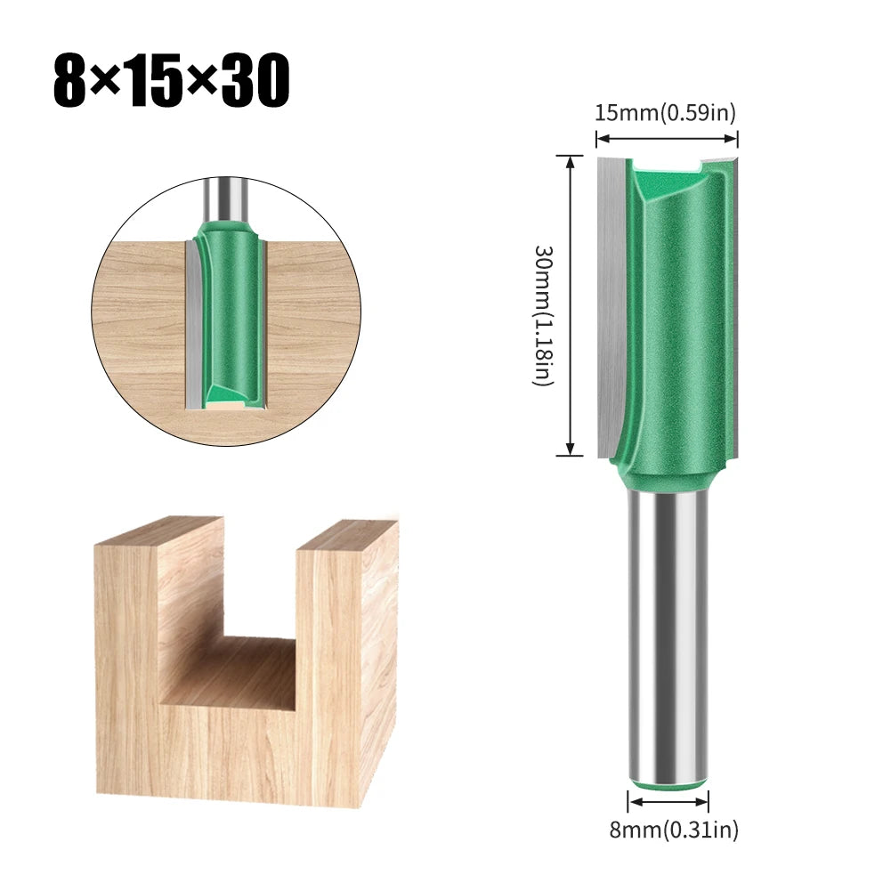 Tungsten Carbide Router Bit 3-20mm (0.12-0.79 in) Diameter, 8mm (0.315 in) Shank, Single/Double Flute Straight Bit for Woodworking