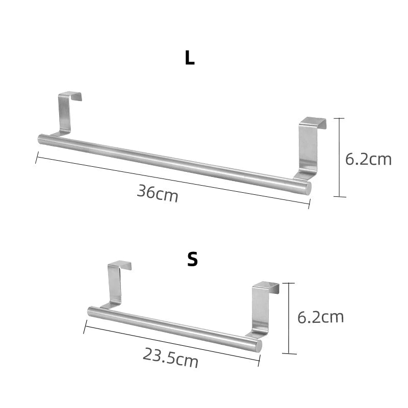 Over-Door Stainless Steel Towel Rack – Hanging Towel Bar for Bathroom & Kitchen Cabinets, 23.5 x 6.2 cm (9.25 x 2.44 in) or 36 x 6.2 cm (14.17 x 2.44 in), 1/2-Pack
