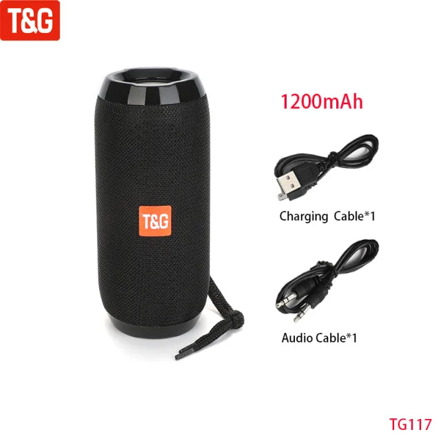 10W Portable Bluetooth Speaker — IPX5 Waterproof, FM Radio, TWS, USB/TF Card, 1200mAh Battery