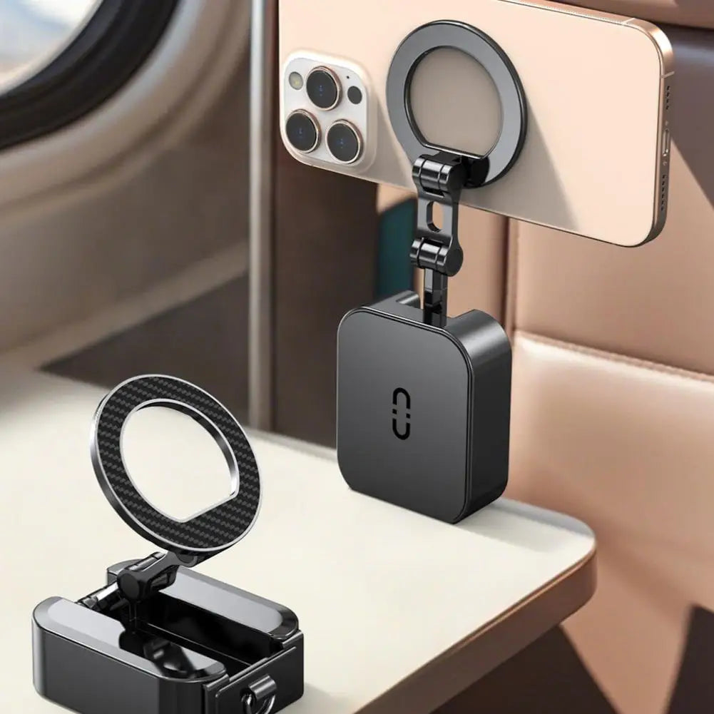3-in-1 Magnetic Foldable Phone Stand Clip-On Mount for Airplane Tray Table, Desk and Travel