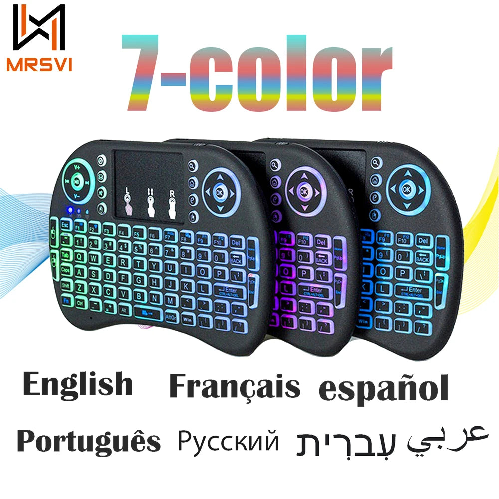 2.4G Air Mouse Touchpad Keyboard – Backlit Mini Wireless QWERTY Remote for PC & Android TV Box (Arabic, French, Spanish, Russian)