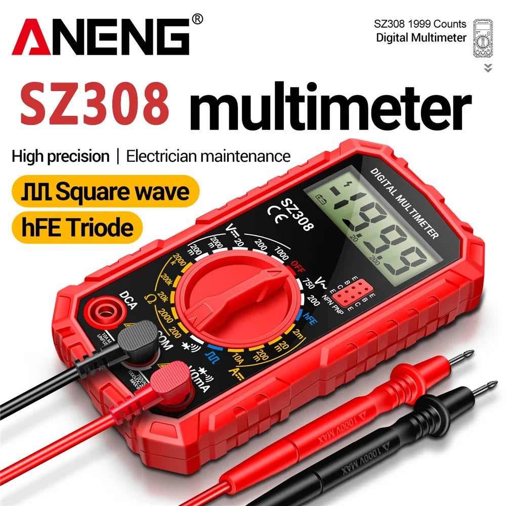 Digital Multimeter with Square Wave Generator - AC/DC Voltage & Current, Resistance, Diode, LCD Backlight