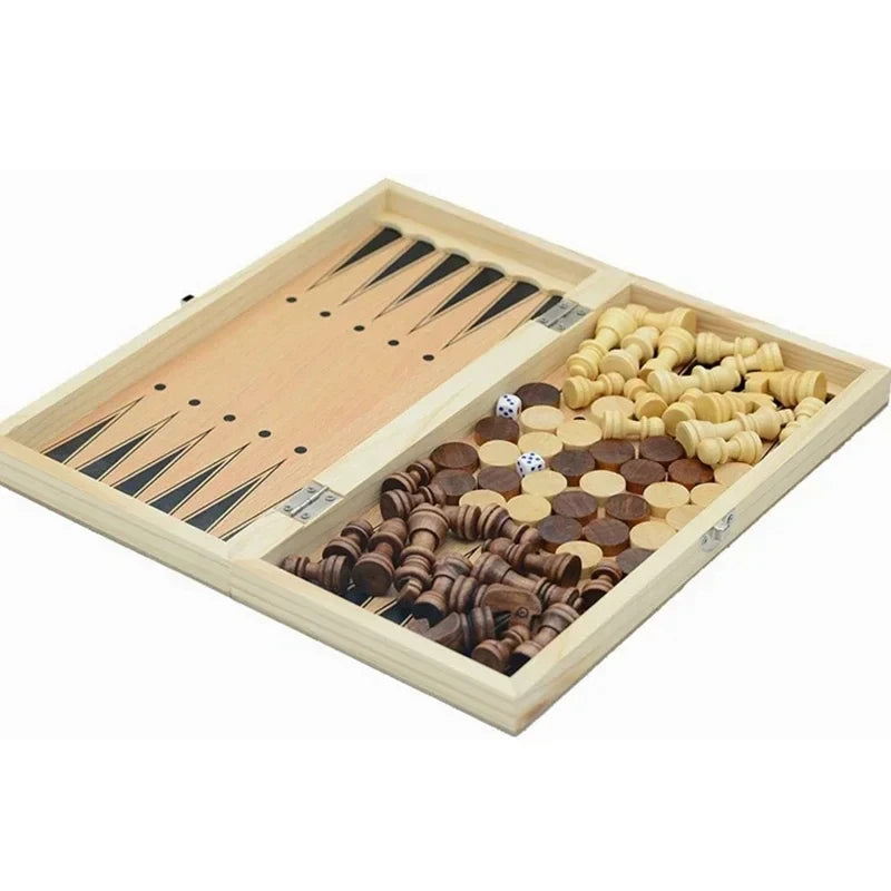 3-in-1 Board Game Set Chess, Backgammon and Checkers with Dice for Travel and Parties