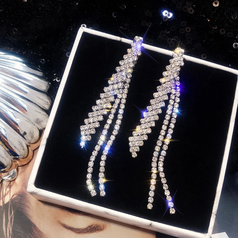 Cubic Zirconia Geometric Drop Tassel Earrings for Women Vintage Party Dangle Earrings