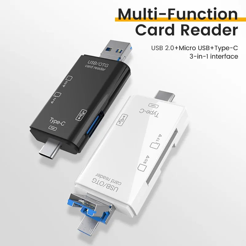 6-in-1 USB Type-C OTG Card Reader – MicroSD/TF & USB Adapter for Phones, Tablets, Laptops (USB 2.0)