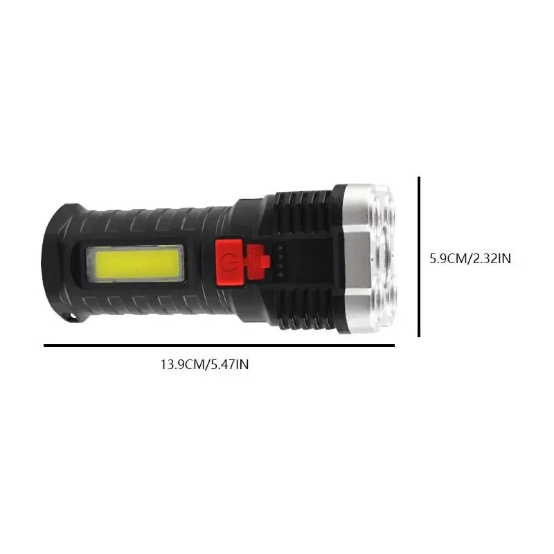5-LED High Power Rechargeable Camping Flashlight with Side Light, 3 Modes — 100–200m (328–656 ft) Range