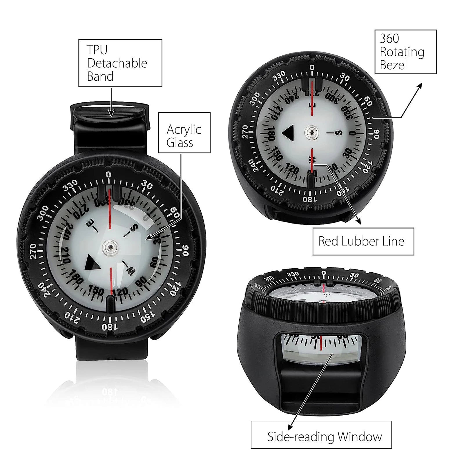 Digital Underwater Diving Compass Wristwatch 50m Waterproof Luminous Scuba Navigator