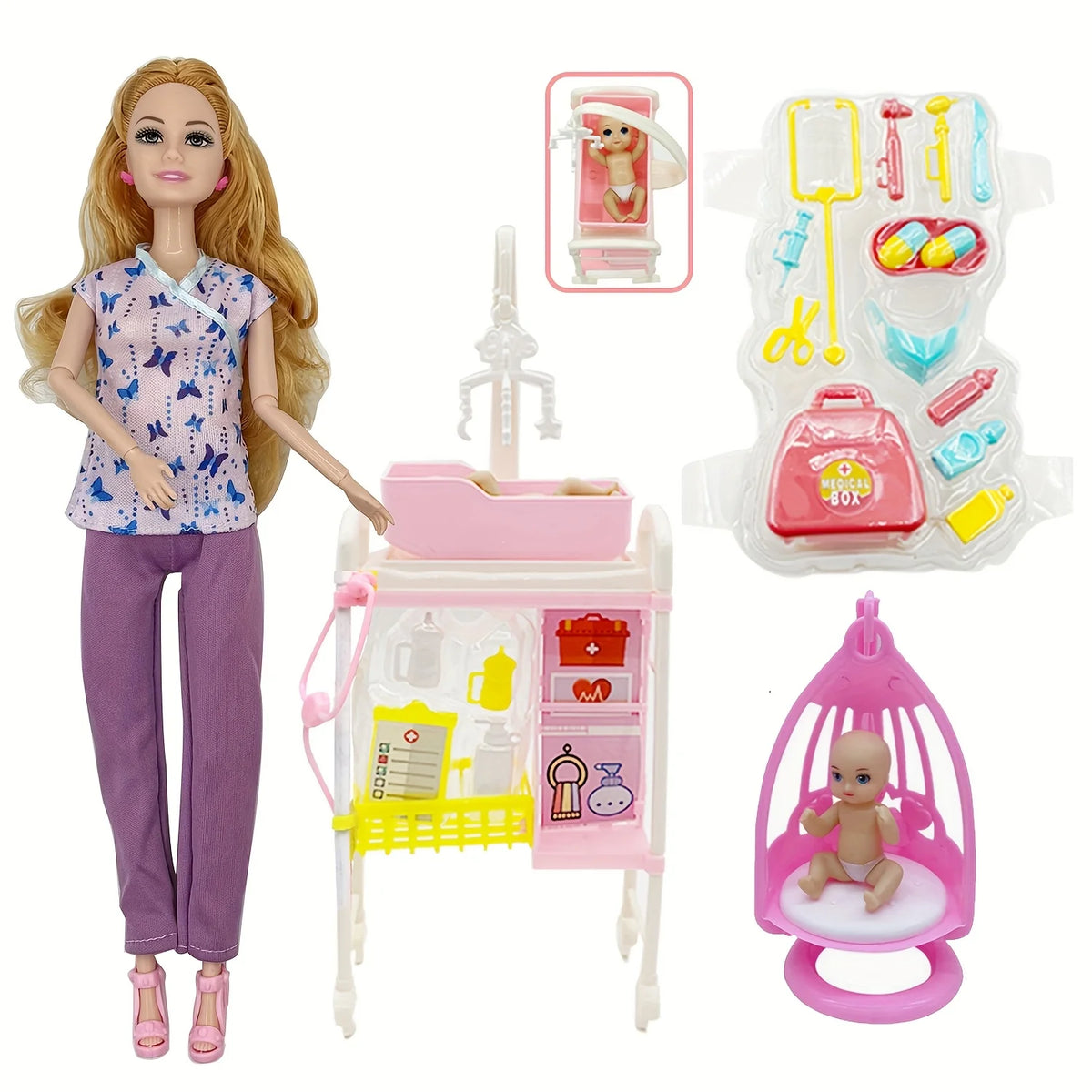 12-Inch (30 cm) Nurse Doll Playset with Medical Accessories, Pretend Baby Care Toy for Girls, Birthday and Christmas Gift