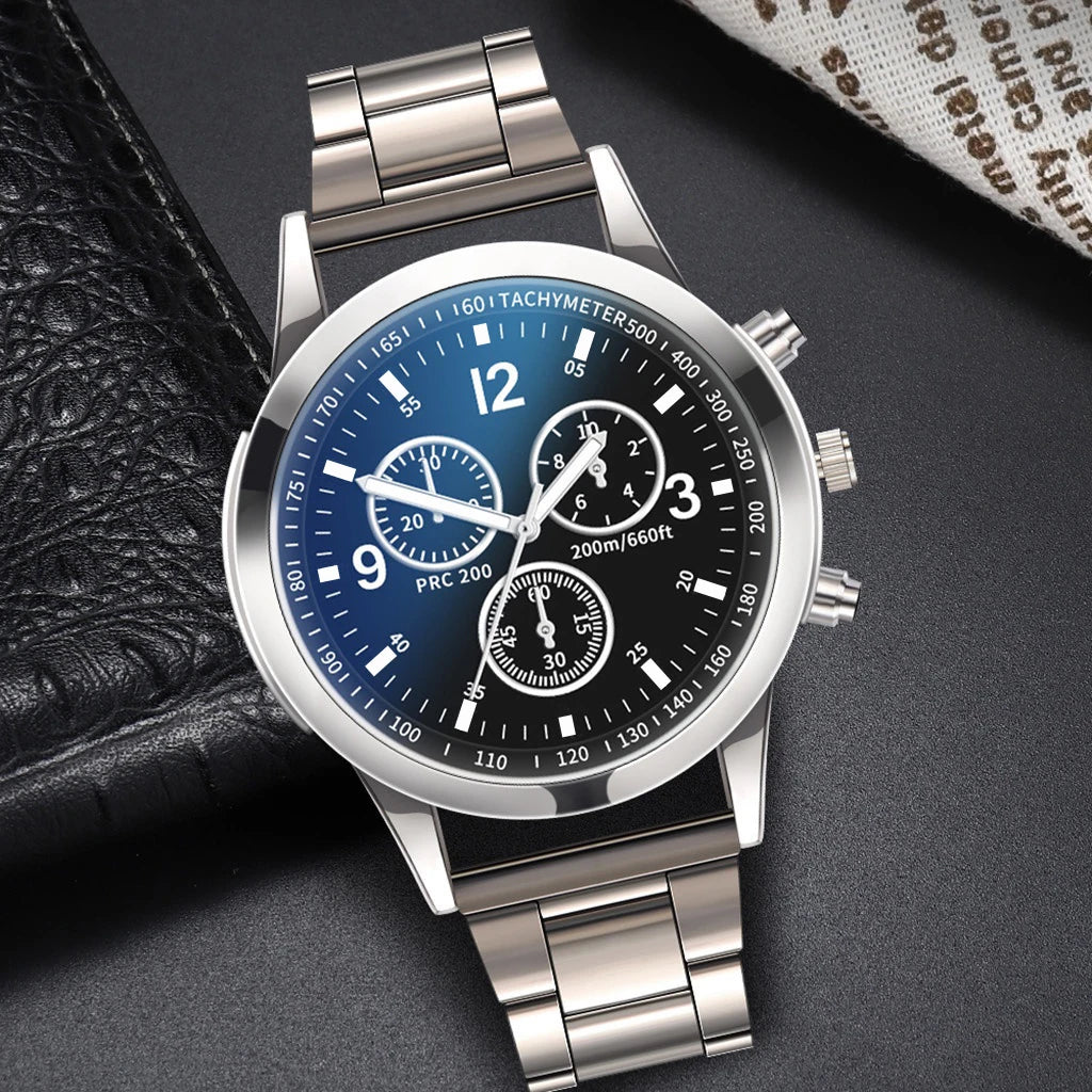 Men's Business Quartz Watch with Stainless Steel Band & Bracelet – 40mm Case (Single or 2-Pack)