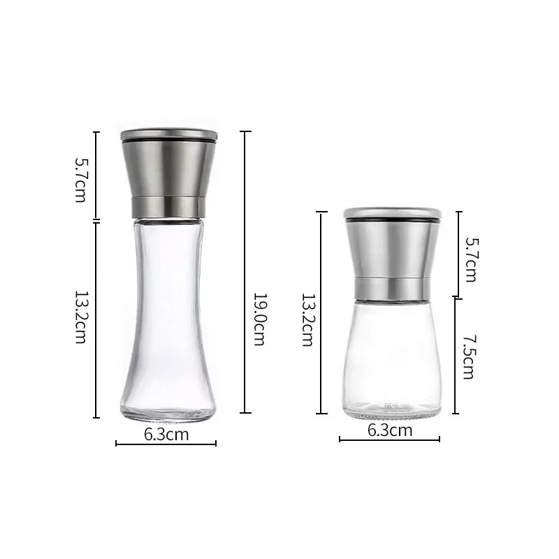 Stainless Steel Salt & Pepper Mill Set with Stand — Manual Adjustable Spice Grinder