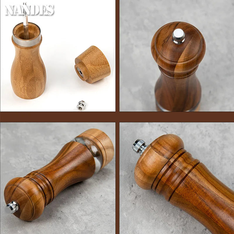 6.7-Inch (17 cm) Manual Pepper Grinder – Rubberwood & Acrylic Salt & Pepper Mill, Adjustable Ceramic Grinder, Refillable Spice Shaker