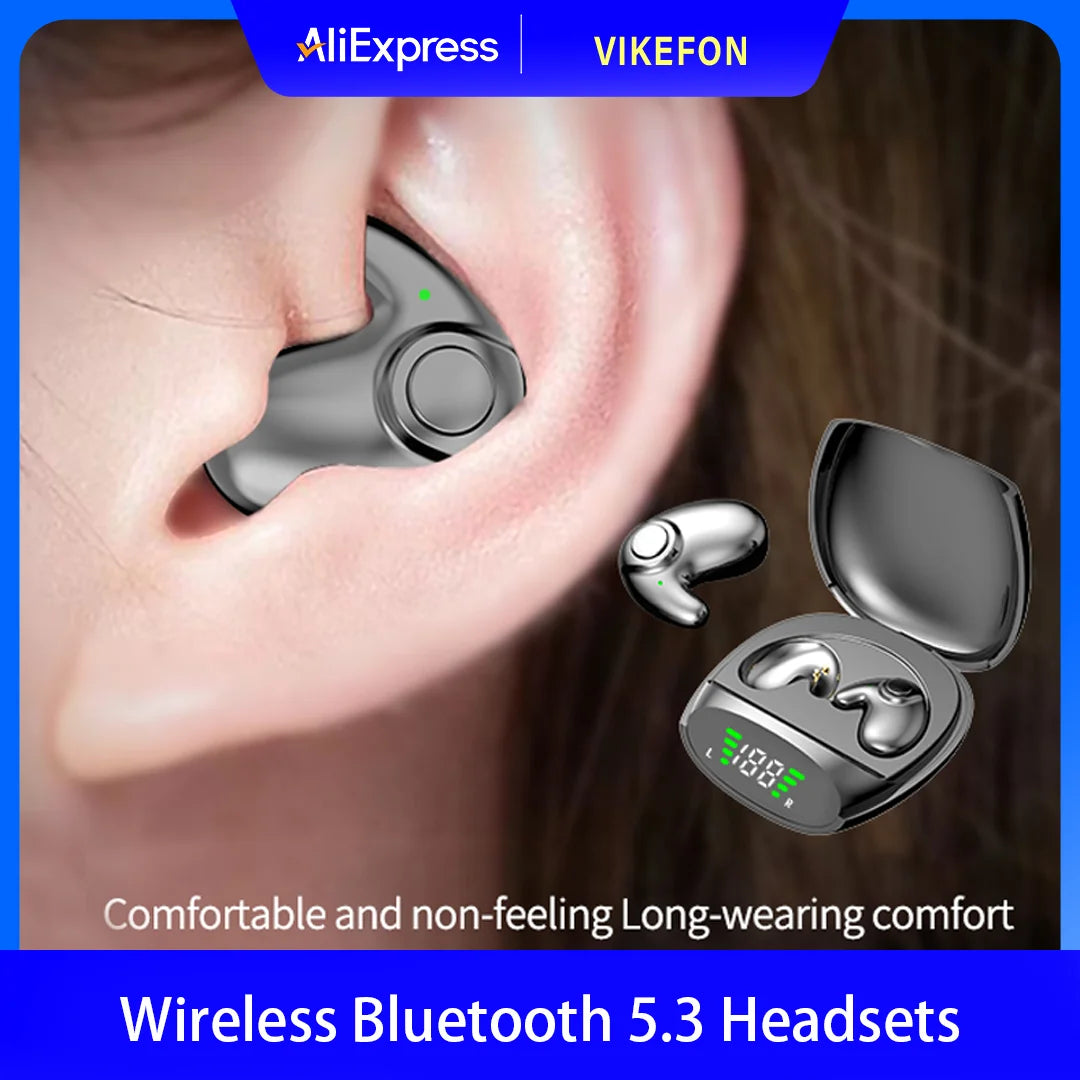 Waterproof Wireless Bluetooth 5.3 Mini Earbuds - Noise-Cancelling In-Ear Headphones for Sleep & Sports