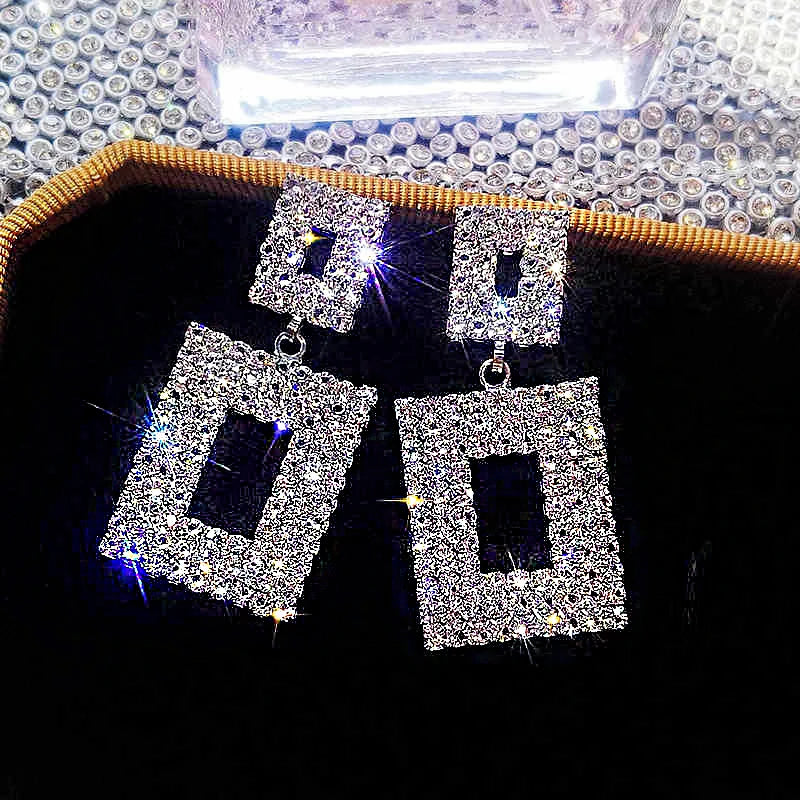 Cubic Zirconia Geometric Drop Tassel Earrings for Women Vintage Party Dangle Earrings