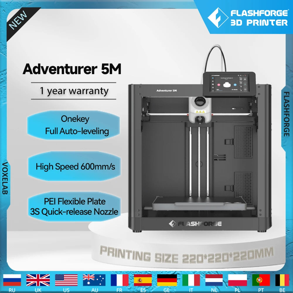 High-Speed 3D Printer — Auto-Leveling, Direct Extruder, Flexible PEI Bed, Power-Loss Recovery — 220 x 220 x 220 mm (8.7 x 8.7 x 8.7 in)