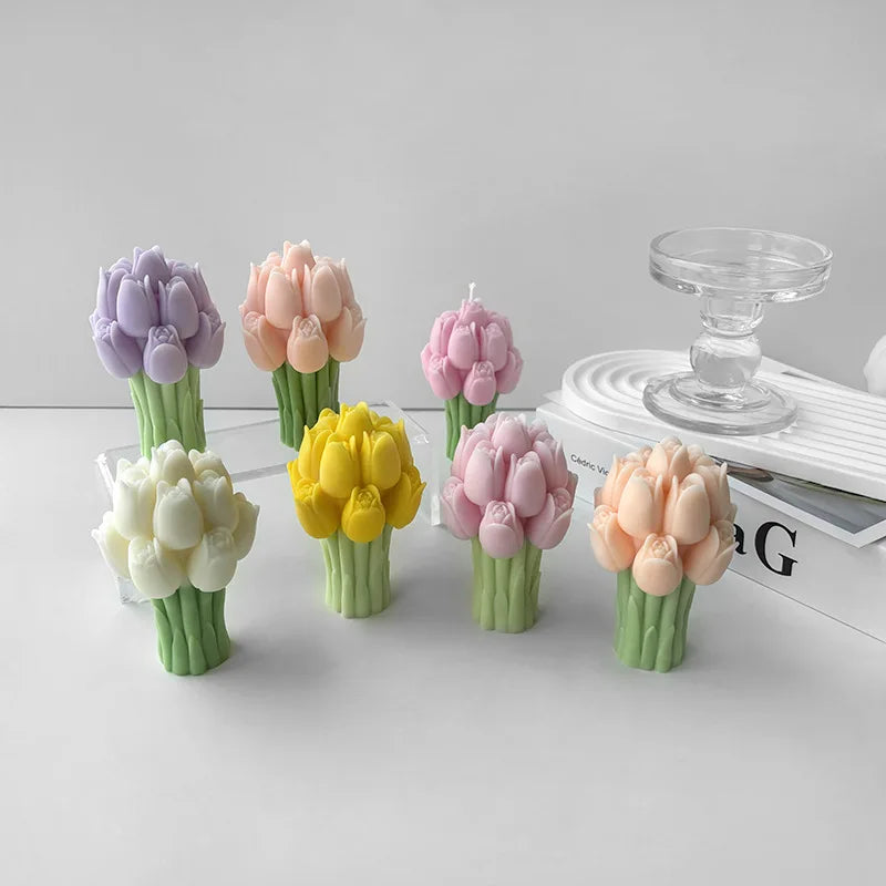 3D Tulip Bouquet Silicone Mold for Candles, Soap, Resin & Cake Decorating – Lavender Flower DIY Craft Mold