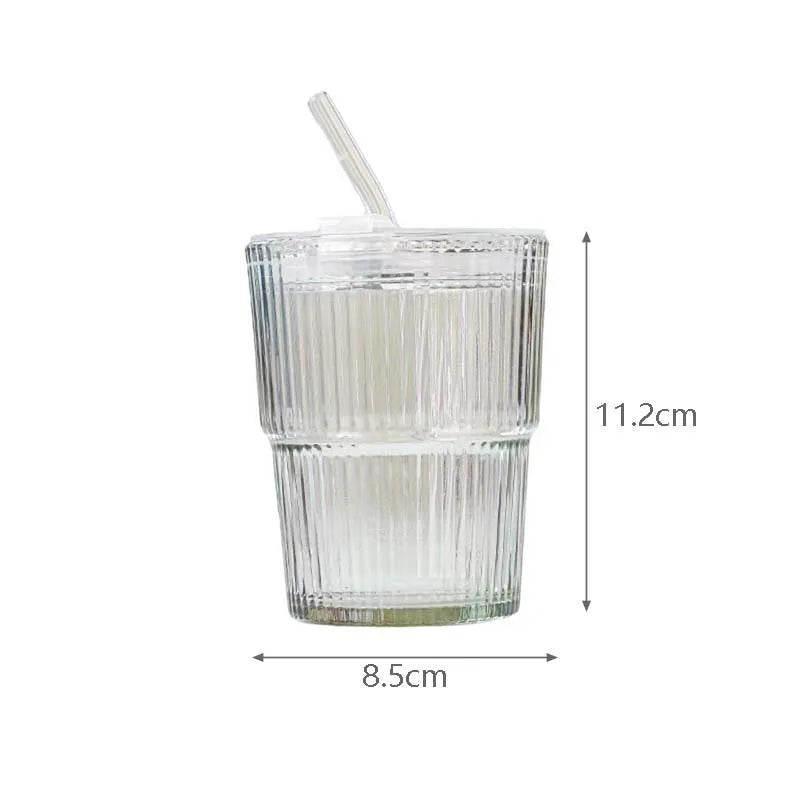 450ml (15.2 fl oz) Glass Tumbler with Lid and Straw, Leakproof High-Temperature Coffee & Tea Cup