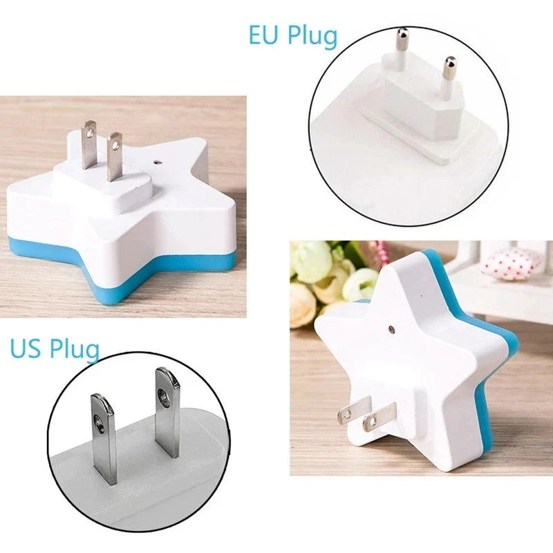 LED Star Night Light with EU/US Plug - Bedside Lamp for Bedroom, Nursery, Living Room & Corridor