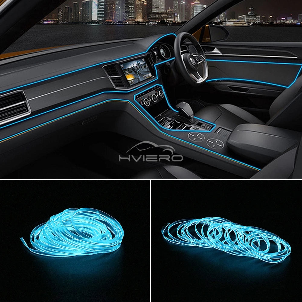 Car Interior LED Strip Light 1/2/3/5M – Flexible Neon Rope USB & 12V Ambient Door Dashboard Lighting