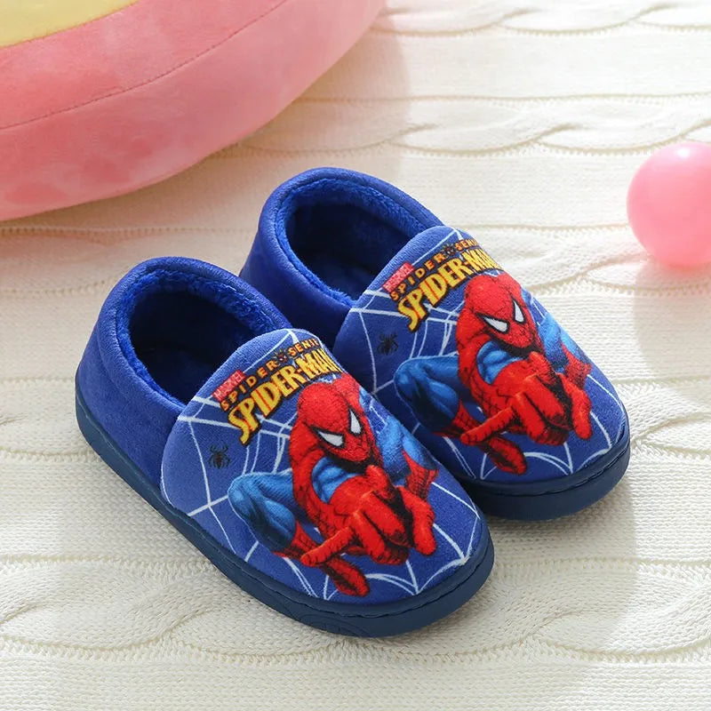 Kids Superhero Cartoon Cotton Slippers — Plush-Lined Indoor Winter Anti-Slip Slippers for Boys & Girls (15–21.5 cm / 5.9–8.5 in)