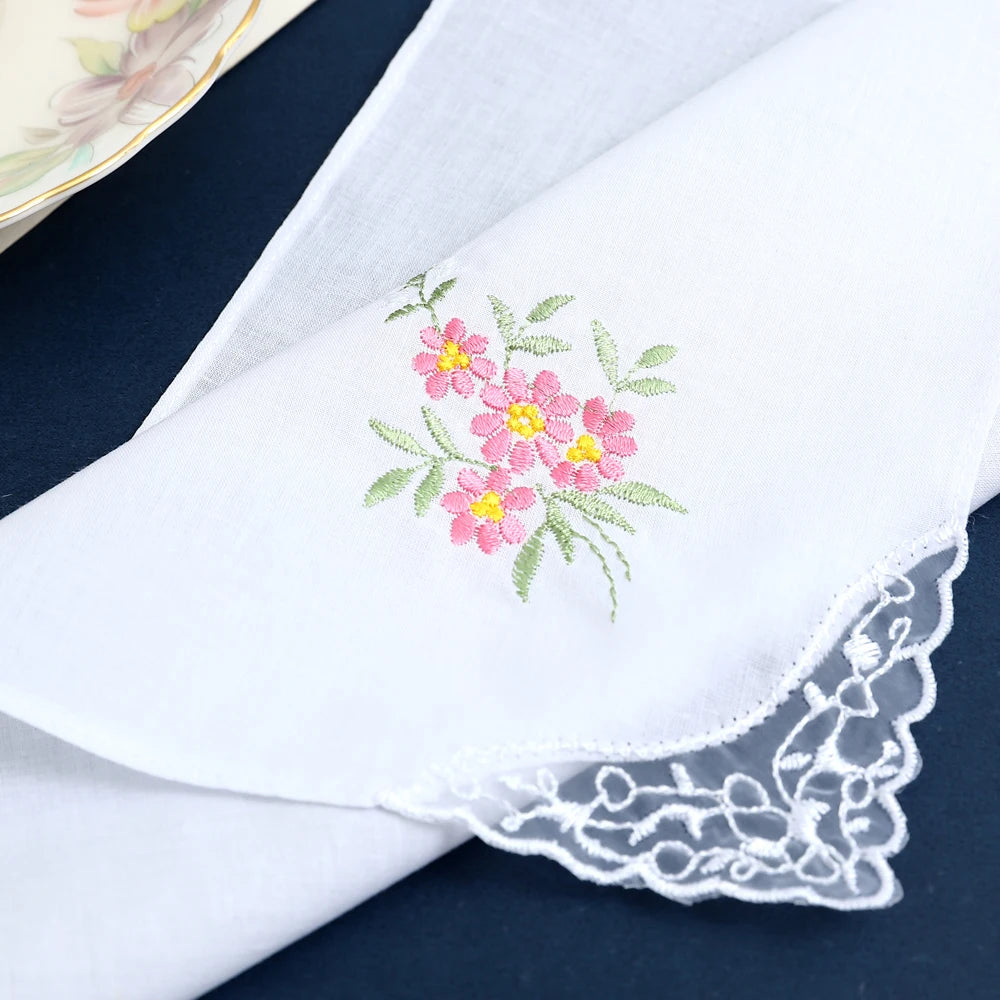 12-Pack Women's Cotton Lace Embroidered Handkerchiefs – Thin Soft Bridal & Mother's Day Gifts