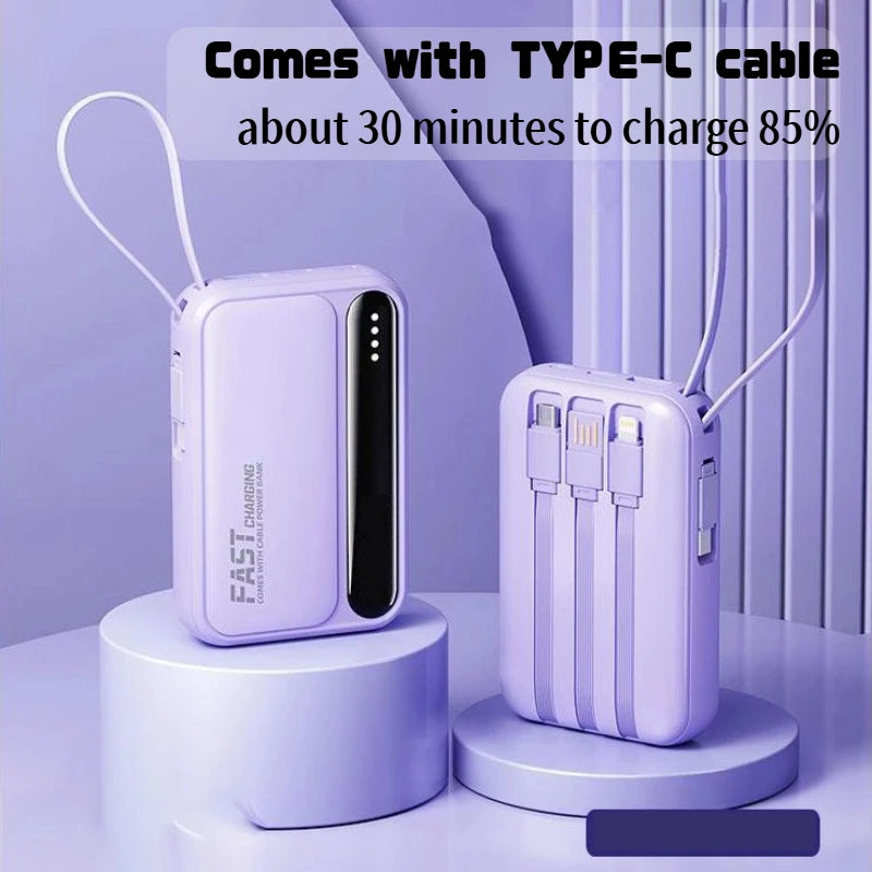 50000mAh Fast Charging Power Bank 120W Portable Charger with Built-In Cables External Battery Pack for Smartphones