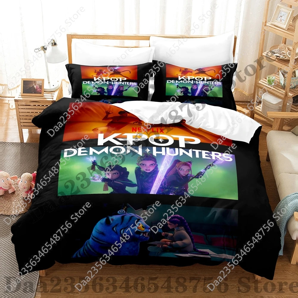 K-Pop Demon Hunter Anime 3D Print Duvet Cover Set – Twin/Full/Queen/King 3-Piece Bedding (Duvet Cover + 2 Pillowcases)