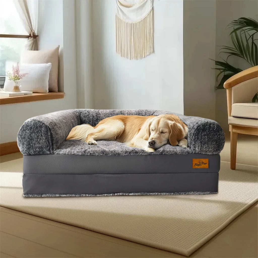 Human-Size Giant Dog Bed 180cm (70.9in) Foldable Orthopedic Plush Pet Bed with Removable Cover & Bolster
